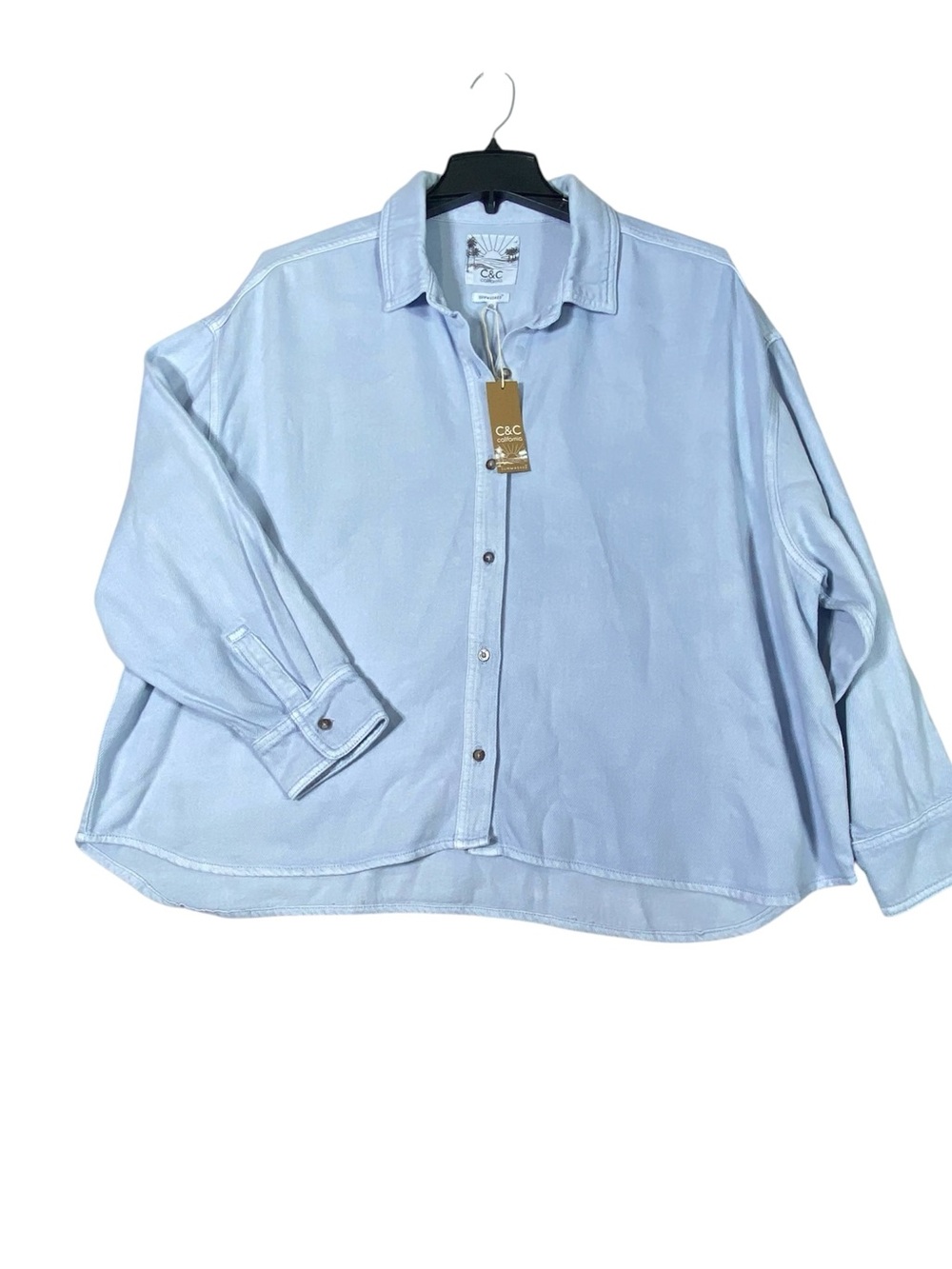 C&C California Sunwashed Chambray Button Down Womens 1X Blue Cropped Relaxed NWT
